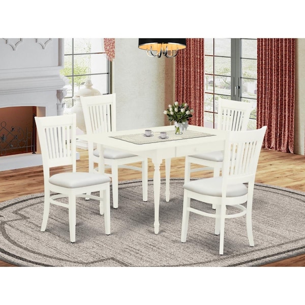 East West Furniture 5 Piece Monza Mid Century Dining Table Set - Linen White MZVA5-LWH-C - main